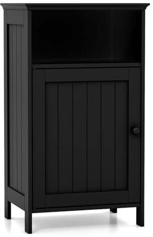 COSTWAY Bathroom Floor Cabinet, Wooden Storage Cupboard with Single Door and Adjustable Shelf, Compact Freestanding Bathroom Unit Side Cabinet for Living Room Bedroom Hallway, 40x30x70cm (Black)