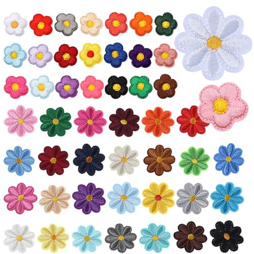 50Pcs Flower Iron on Patches for Clothing, Daisy Sunflower Applique Patch, Iron on Flowers, Flower Embroidered Patch, Embroidery Patches Badge Stickers for Jeans Clothes Hat Jacket Shoes Backpack