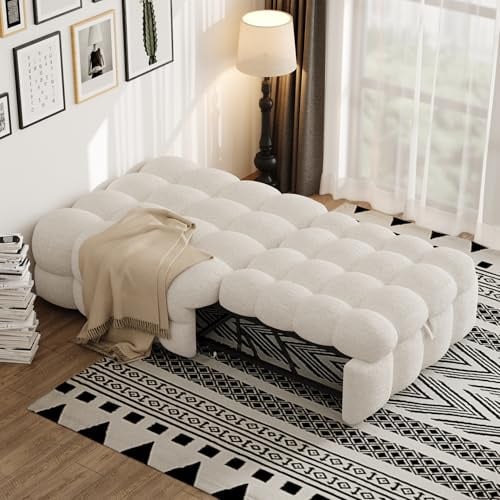 FAYICIC Polsterbett, 2-in-1-Fußhocker, Ausziehbares Schlafsofa, Einzelbett, Puffy-Bett,Teddy-Stoff (Beige)