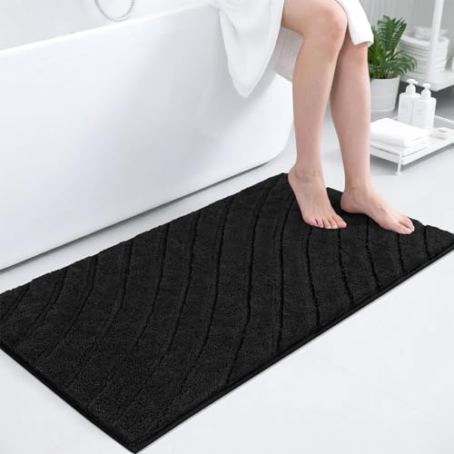 SHACOS Badezimmerteppich Badematte rutschfest Waschbar Mikrofaser Badteppich Weich Badvorleger Wasserabsorbierend Badezimmermatte Bad Teppich für Badezimmer, Badewanne, Schwarz, 60 x 120 cm