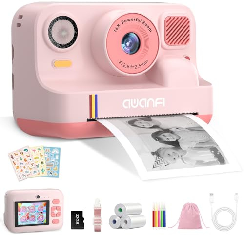 Kids Camera Instant Print, 48MP Kids Digital Camera Toys, Pink | 1080P Photo Instant Print Camera, 32GB Card, 3 Camera Paper rolls, Birthday Kids Toys Gifts for Girls Boys Aged 3-12