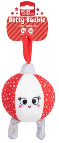 YöL Red Squeaky Plush & Rope Christmas Bauble Dog Toy – 25cm Festive Design – Soft Polyester with Internal Squeaker & Crinkle – Durable Rope Chew, Tug Of War & Fetch