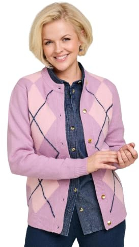Amber Ladies Soft Knit Argyle Gold Button Cardigan