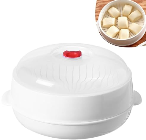 Cuiseur Vapeur Micro-Ondes avec Couvercle Réglable, Cuit Vapeur Légumes Résistant Rond 25x25x14cm, Récipient Stockage Aliments Chaleur Chauffant Cuisine pour Raviolis Riz Œufs Pâtes (Unique Couche)