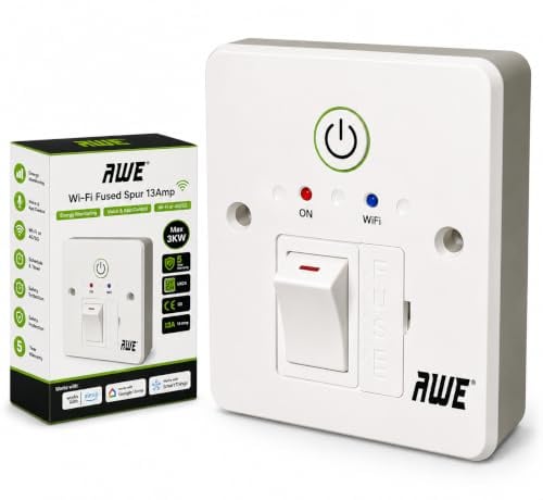 Awe Smart Wifi Fused 13A Timer Spur Save £££ Electric Heating, Immersers, Aga's, Towel Rails & Lighting | 5yr Warranty* | Alexa & Google Voice Control | Set Timers & Daily App Schedules