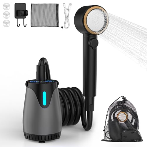 Doccia da Campeggio Portatile 8000mAh Doccia Portatile con 3 modalità di Spruzzo Pompa Doccia Subacquea Ricaricabile USB con 5 velocità Display LCD IPX8 per Camper Viaggio Spiaggia Animali Domestici