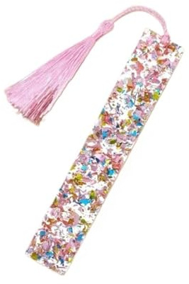 Marque-pages en acrylique avec paillettes en poudre avec pompon, ensemble décoratif de style chinois pour femme (rose)