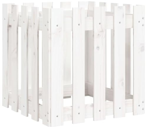 Mhdvray Vaso per piante a stecca di design bianco, 50 x 50 x 50 cm, in legno massello di pino moderno, per giardino, terrazza e piccoli spazi urbani