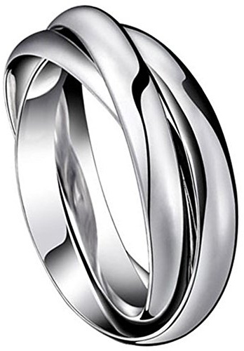 JewelryWe Schmuck Edelstahl Ring, Dreifach verriegelt, Herren Damen Partnerringe Hochzeitsband, Silber 2mm Breite Größe 49 bis 57