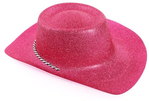 Cappelli da cowgirl rosa glitterati perfetti per addio al nubilato, costumi da cowboy, spettacoli di danza, confezione da 12