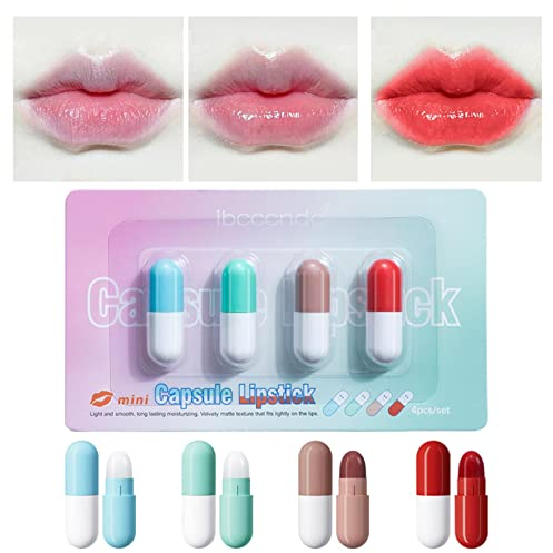 Botiniv Pille Lippenstift,4-teiliges -Lippenstift-Set in Pille-Form - -Lippenstift-Set mit 24-Stunden-Aufbewahrung, langanhaltender -Lippenstift in Nude-Velours, pillenförmiger