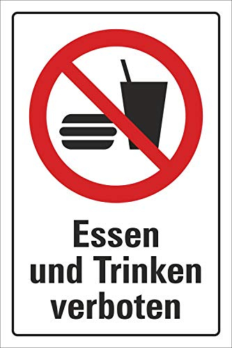 Schild Essen und Trinken verboten, DIN ISO 7010, 3 mm Alu-Verbund 600 x 400 mm