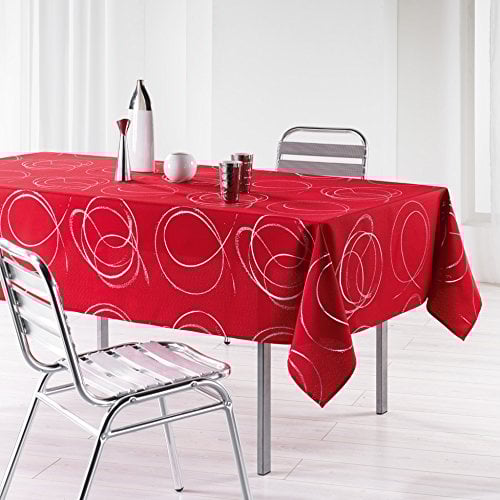 Douceur d'Intérieur Bully Tovaglia Rettangolare, 150 x 240 cm, Rosso, Poliestere Stampato Metallizzato