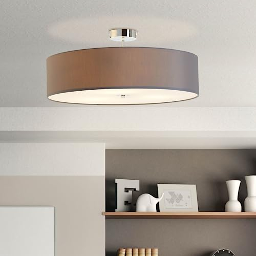 Lightbox moderne Deckenlampe - Deckenleuchte mit dekorativem Stoffschirm - Metall/Textil Grau - 60cm Durchmesser