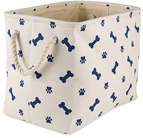 Bone Dry Pet Storage Collection Paw and Bone Print, Small Rectangle, 14x8x9, Nautical Blue