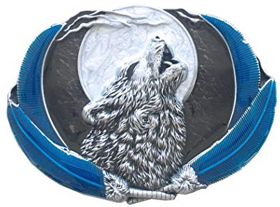JEAN'S FRIEND New Enamel Western Wolf Moon Oval Belt Buckle Gürtelschnallen US Stock
