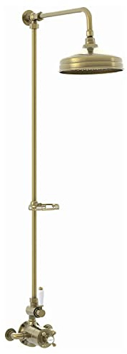 ENKI Downton SH0170 Twin Thermostatic Shower Valve with Soap Basket, Antique Brass Shower Tap Attachment for Bathroom, Traditional Style