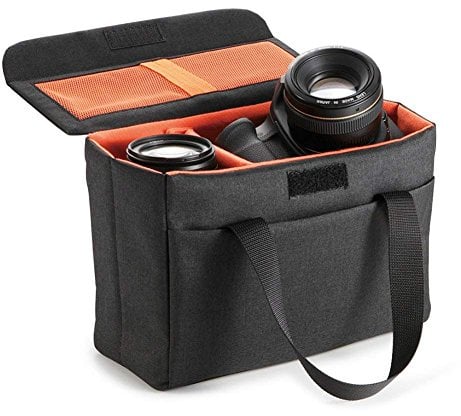 BAIGIO Housse Appareil Photo Insert Reflex Antichoc Housses de Protection Sacoche Appareil Photo Sac Photographe Caméra DSLR Pochette Appareils Photo pour Nikon Canon Fuji Olympus Sony, Noir-Orange