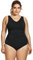 SYROKAN Maillot de Bain Femme 1 Pieces Gainant Ventre Plat Grande Taille Sport Col en V Noir 42