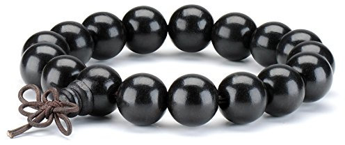 Thajaling 12 mm Negro Madera Pulsera Brazalete Tibetano Budista Bola Bead Oración Budismo Budista Mala Piezas Pulsera para Hombre Mujer