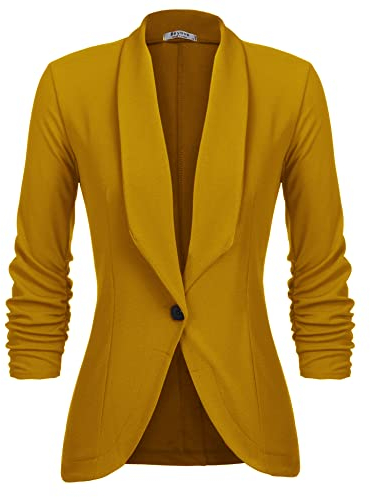 UNibelle Blazers Femme Veste Blazers Veste De Costume Manche 3/4 Casual Tailleur Chic Jaune,M
