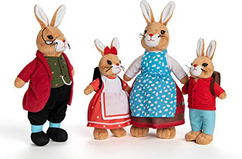EBO 30122 - Die Häschenschule-Set, Hans und Gretel, je 18cm, Lehrer und Mutter je 25 cm