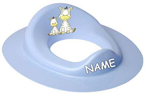 Toilettensitz/Toilettenaufsatz/Sitzverkleinerer - blau Tiere - Zebra inkl. Name - Bieco - Standardgröße mit Lehne & Pullerschutz - Verkleinerer Toilet..