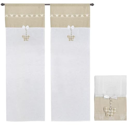 Tende Finestre Porta Interno Tessuto Semitrasparente Shabby Chic Farfalla Coppia 60x240 Cm Beige