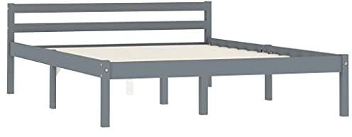 vidaXL Kiefernholz Massiv Bettgestell Holzbett Doppelbett Futonbett Massivholz Bett Bettrahmen Lattenrost Schlafzimmerbett 120x200cm Grau
