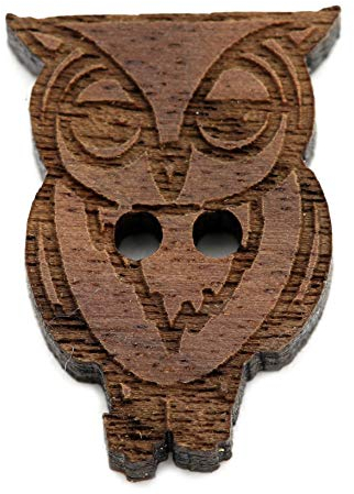 NaturSchatulle Holzknöpfe Motiv Eule | 5 Stück Nussbaum 2 Loch Knöpfe Holz DIY Basteln Nähen Schmuckherstellung Annähen Kinderknöpfe
