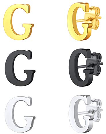 FindChic Damen Initial Anfangs Alphabet G Ohrstecker Silber Schwarz Vergoldet Paar Ohrschmuck für jeden Tag Abschluss