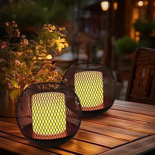 Navaris Set de 2x farol solar LED - Faroles solares de exterior - Lámparas solares para iluminación de jardín piscina - Velas con esfera decorativa