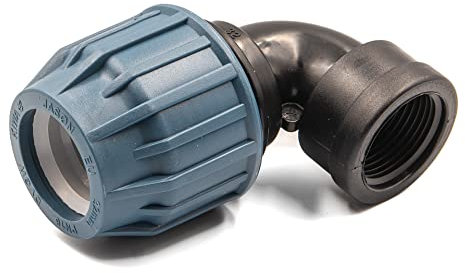 Polypropylen-Winkelstück mit Innengewinde für PE-Rohr 25 mm x 3/4 Zoll - Klemmverbinder für Trinkwasser, 16 Bar, Zert. DVGW/KIWA/WRAS