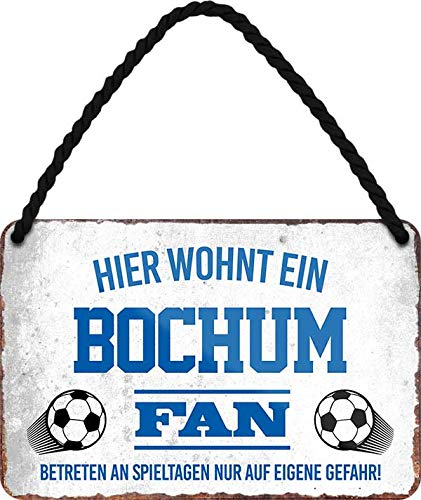 Blechschilder HIER WOHNT EIN Bochum Fan Hängeschild für Fußball Begeisterte Deko Artikel Schild Geschenkidee 18x12 cm