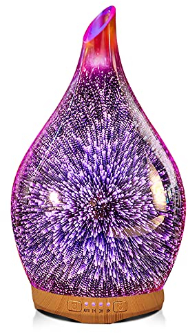 Porseme 280ml Aroma Diffuser Luftbefeuchter,Handgeblasen 3D Ultraschall Luftbefeuchter Leise 7 Farbwechselnde LEDs,Cool Mist,Mit Timer,Raumbefeuchter BPA Frei Dekoration für Wohnung Yoga SPA