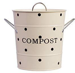 Küchen-Kompost-Eimer Metall Creme-weiß Schwarze Punkte