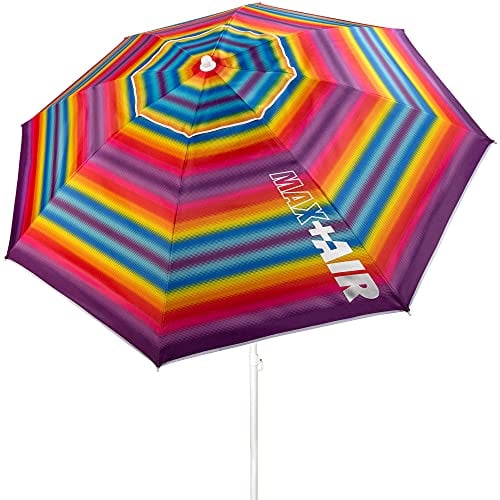 Aktive 62218 - Sombrilla de playa grande, Ø200 cm, Con techo de ventilación, protección UV 50, multicolor, mástil 28-32 mm, mástil flexible, incluye bolsa de transporte, Aktive Beach