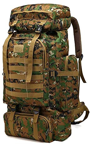 Kabxhueo Camping Rucksack Groß 80L,Survival Rucksack Wasserdicht Wanderrucksack Herren Reiserucksack Militär Kampfrucksack Notfallrucksack Molle Backpack for Outdoor Travel Wandern,Jungle Camouflage