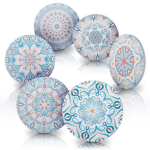 Amazy Keramik Untersetzer – 6er Set, rund | Dekorative Boho Untersetzer mit Keramikoberfläche und Kork Boden für Glas, Tasse und Becher – rutschfest, hitzebeständig und stylisch