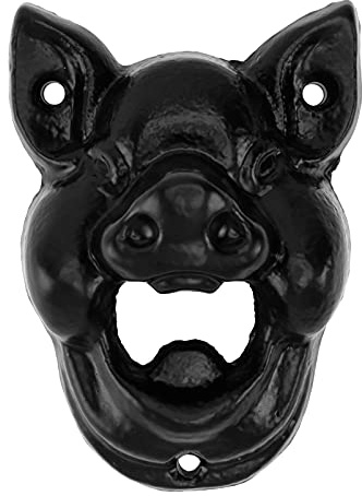 Wall Mounted Bottle Opener Vintage Cast Iron Pig Head Beer Bottle Opener Animal Teeth Bite Beer Bartender Cap Open Tool for Bars KTV Hotels Housewarming Black