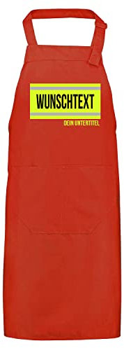 FIREFUN | Feuerwehr-Grillschürze Profi | rot | Silberstreifen & Untertitel Wunschtext 1-Zeilig | personalisierbar Geschenk Koch-Schürze personalisiert | Feuerwehrmann Feuerwehrfrau