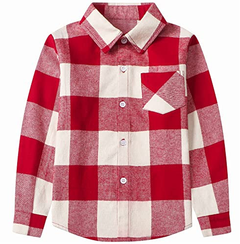 SANGTREE Chemise à carreaux en flanelle boutonnée pour fille, Un plaid rouge et blanc, 5-6 Ans