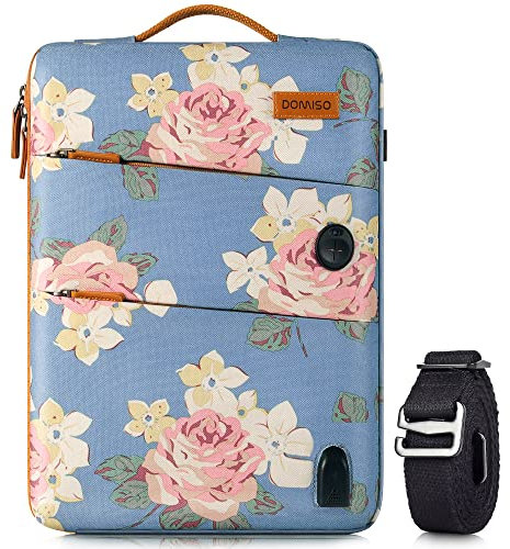 DOMISO 14 Pulgadas Funda Protectora con Puerto de Carga USB Bolso Bandolera para Ordenador Portátil/Tablet/Apple/HP Stream 14 Pavilion 14 / Acer Aspire 1 Swift 3 / Lenovo/Asus, Azul