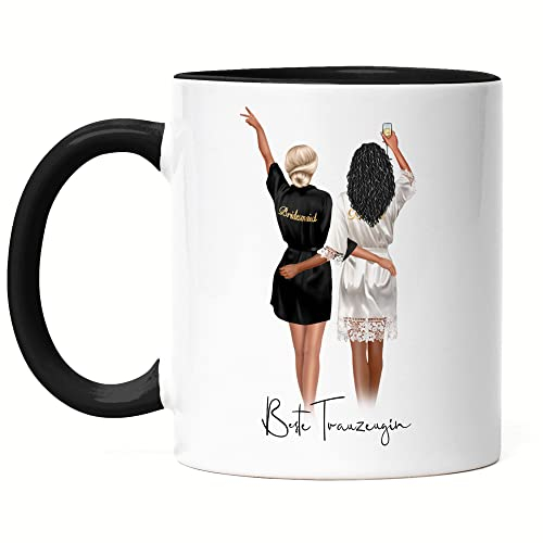Kiddle-Design Trauzeugin Tasse Schwarz Personalisiert Name Brautjungfer Geschenk & Braut Frage & Danke-Geschenk Freundinnen Brautparty