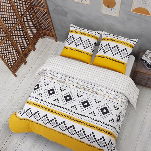 Vency Copripiumino Singolo 135x200 2-Pezzi Giallo - OEKO-TEX 80% Cotone & 20% Poliestere, 1x Copripiumino con Cerniera + 1x federa con chiusura a busta 80x80 cm, Modello Onvoge