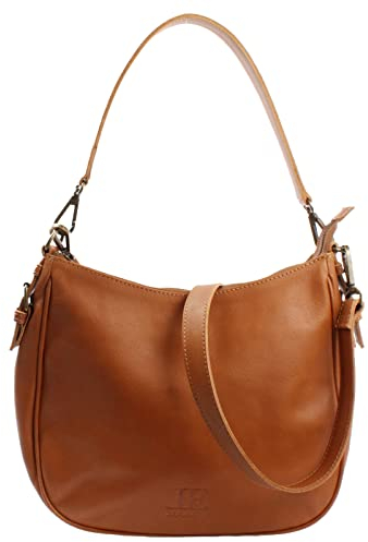 LECONI Schultertasche Henkeltasche Damentasche Umhängetasche natur weiche Ledertasche Handtasche Damen Leder 30x27x11cm braun cognac LE0063-buf