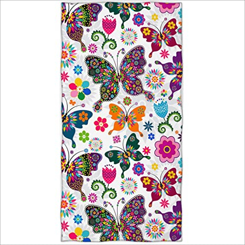 Zomer Strandtuch 70x140cm,Bedrucktes Mikrofaser Badetuch-Bunter Schmetterling