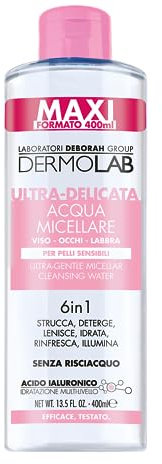 Dermolab - Ultra-sanftes 6-in-1-Mizellenwasser für empfindliche Haut, mit Hyaluronsäure und Kamille, reinigt sanft, feuchtigkeitsspendend und beruhigend, dermatologisch getestet, 400 ml