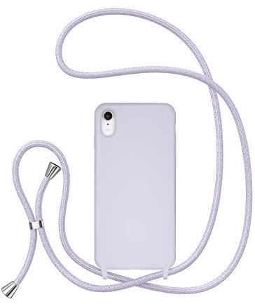 UEEBAI Crossbody Lanyard Phone case for iPhone XR, Silicone Phone Cover Necklace Cord Strap Soft Shockproof Protective Case - Lavender
