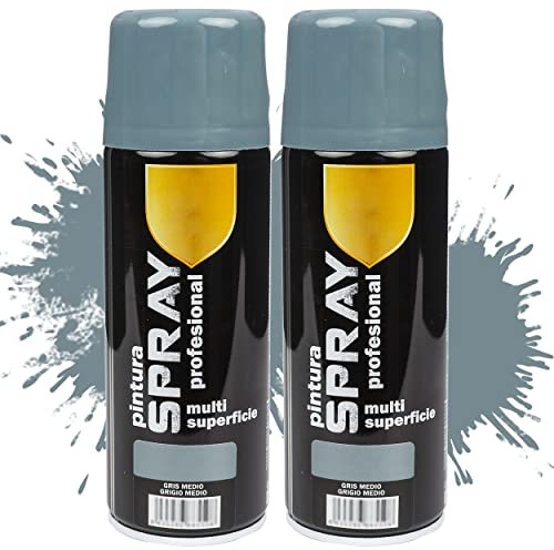 Etrexonline Pintura Spray Multicolor Profesional 400ml Adecuado Metal Madera y Plástico - Color Gris Medio (Paquete de 2)